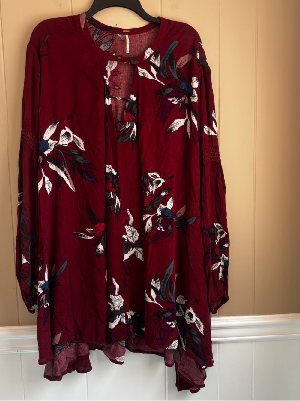 FREE PEOPLE Women’s Smooth Talker Floral Tunic Mini Dress Burgundy - Size M